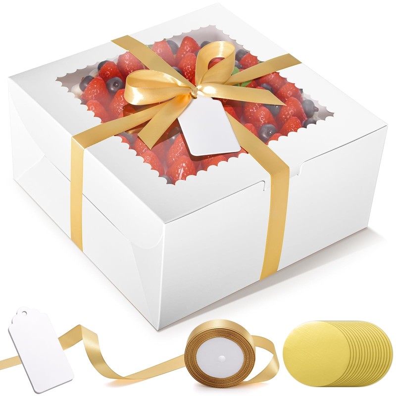 32 PCS 10-inch White Cake Boxes with 16 Cake Boards 10x10x5-inch Bakery
