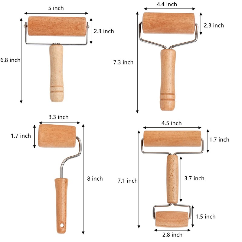 4 Pack Wood Pastry Pizza Roller, Non Stick Wooden Rolling Pin for Home, Profe... gallery