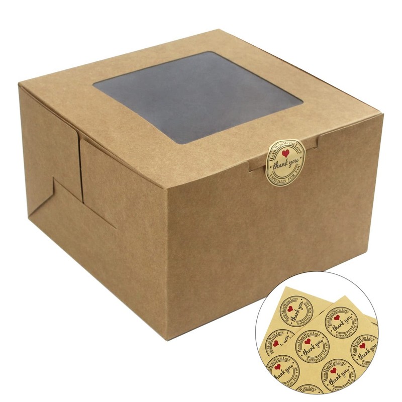 25 PCS Square Bakery Cake Boxes 6x6x3 Inch Window Cajas Pasteles Brown Dessert gallery