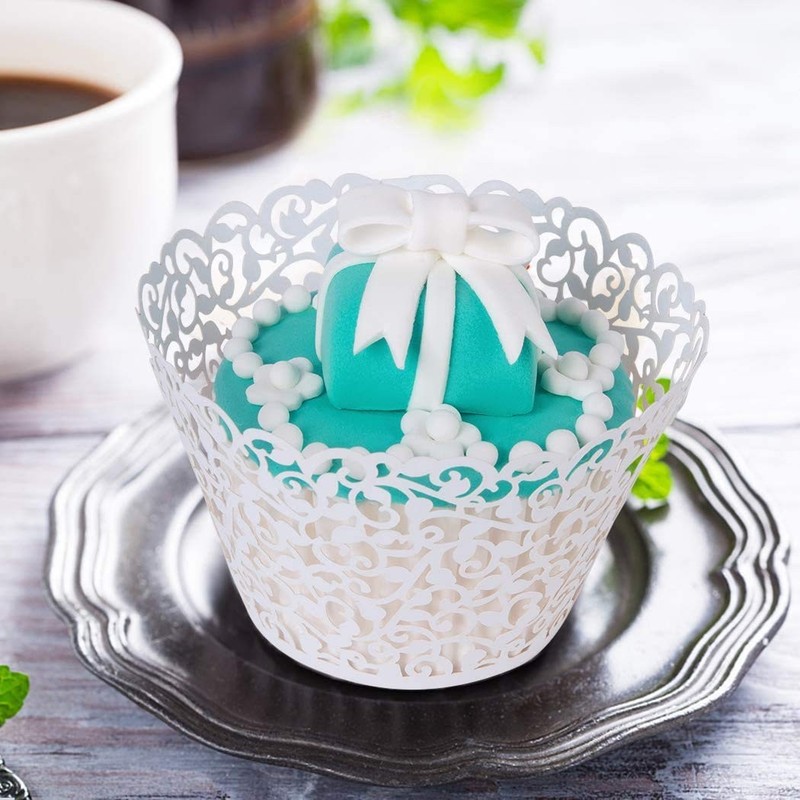 50 PCS Red Lace Hollow Out Cupcake Wrappers Laser Cut Liners Muffin Cups gallery