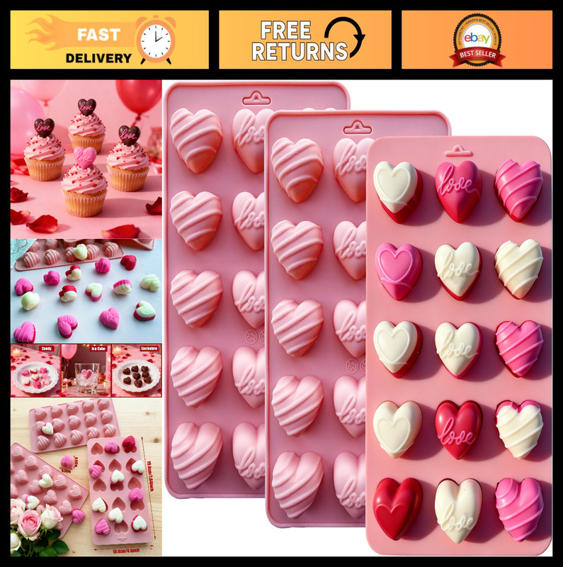 3 Pcs Mini Heart Silicone Molds for Candy, Chocolate, Ice Cubes, Jelly & Resin –