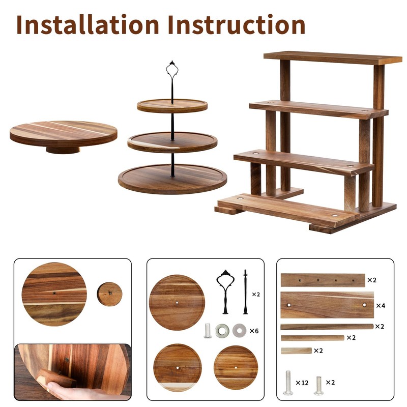 6 Pcs Acacia Cake Stand Set, Wood Dessert Table Display Set,1 Pcs 3 Tire Cupc... gallery