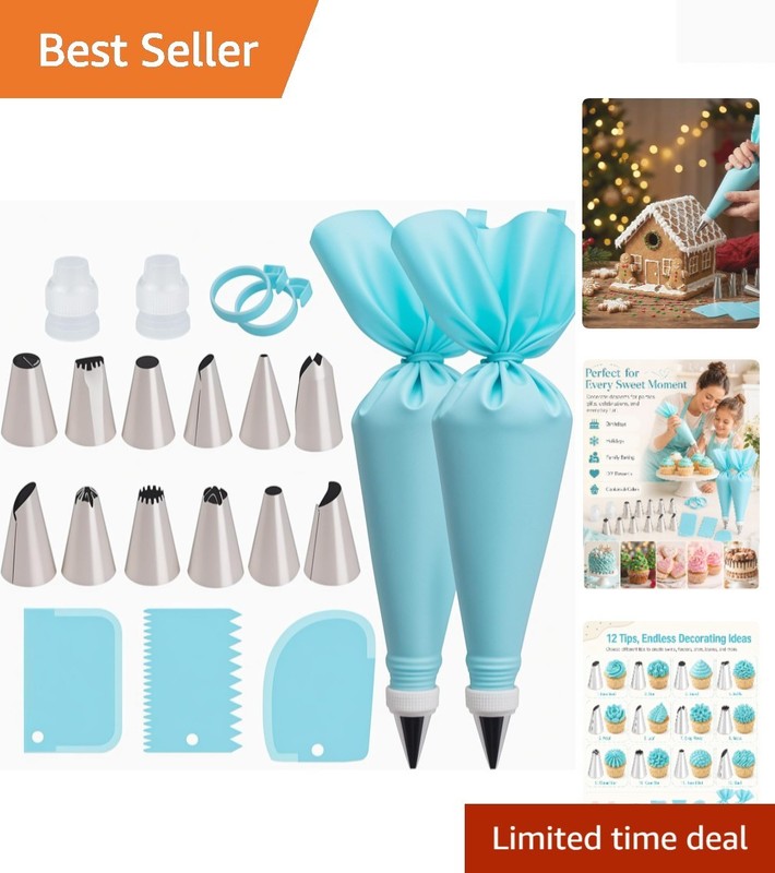 Piping Bags and Tips Set, Reusable Cake Decorating Supplies with 2 Reusable B…