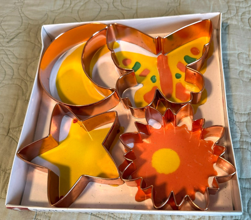 Baker’s Advantage 4 LARGE COPPER COOKIE CUTTERS Moon Butterfly Star Flower NEW