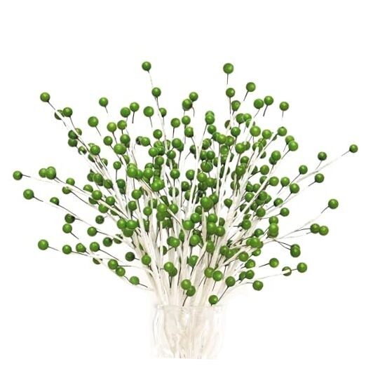 12 Pack Christmas Ornaments Artificial Berry Stems 14" Fake Holly Berry Green gallery
