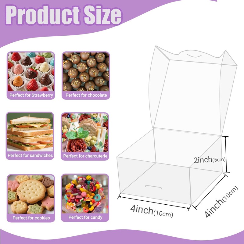50pcs 4x4x2 Inch Plastic Clear Pastry Boxes - Cookies, Doughnuts, Truffles, B... gallery
