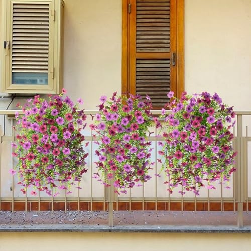 Artificial Hanging Flowers for Outdoors Spring Decoration, Light Purple Red gallery