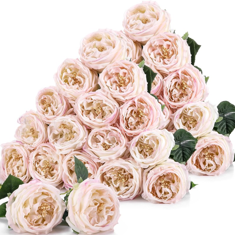 Giegxin 20 Pcs Real To Lifelike Peonies Austin Roses Artificial Flowers Faux