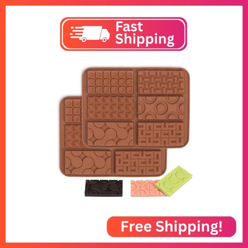 ZTHapwa Chocolate Bar Mold Silicone with 6 Pattern, 2 Pcs 0.3-Inch-Deep Break-Ap