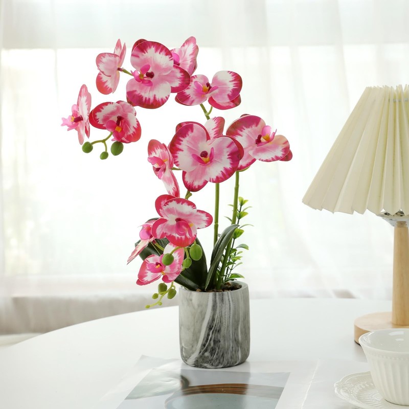 Wenhuidr Red Pink Fake Orchids Flowers in Pot Bendable Faux Orchids Artificial F gallery