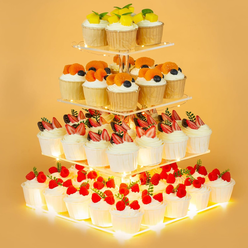 4 Tier Premium Cupcake Stand Cupcake Holder, Acrylic Cupcake Tower with LED Yell gallery