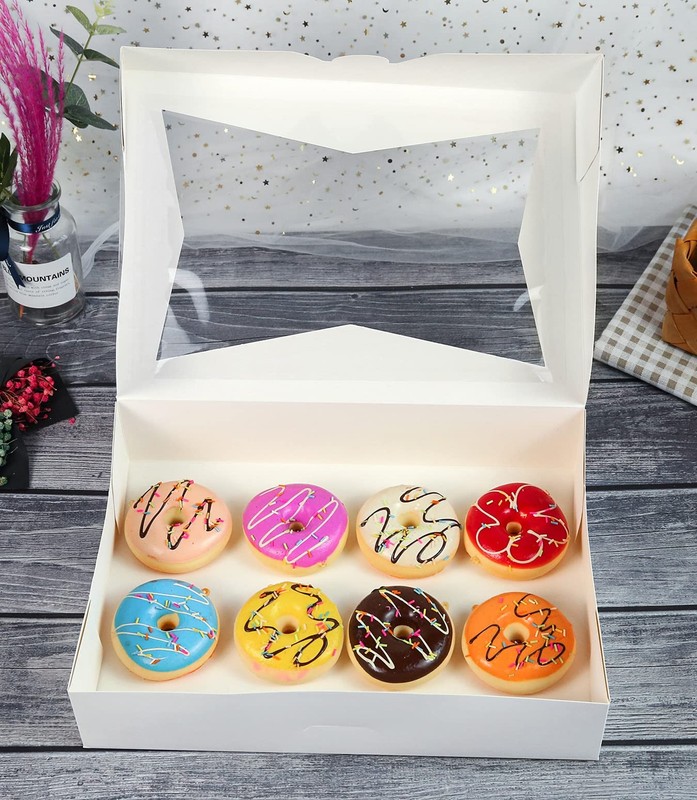 8 Pack 16x11x2.75 Inch White Pastry Bakery Box with PVC Window Auto-Pop up gallery