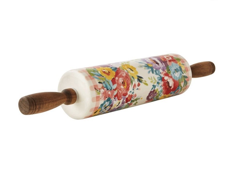 The Pioneer Woman Sweet Romance Ceramic Floral Rolling Pin Wood Handle. NEW gallery