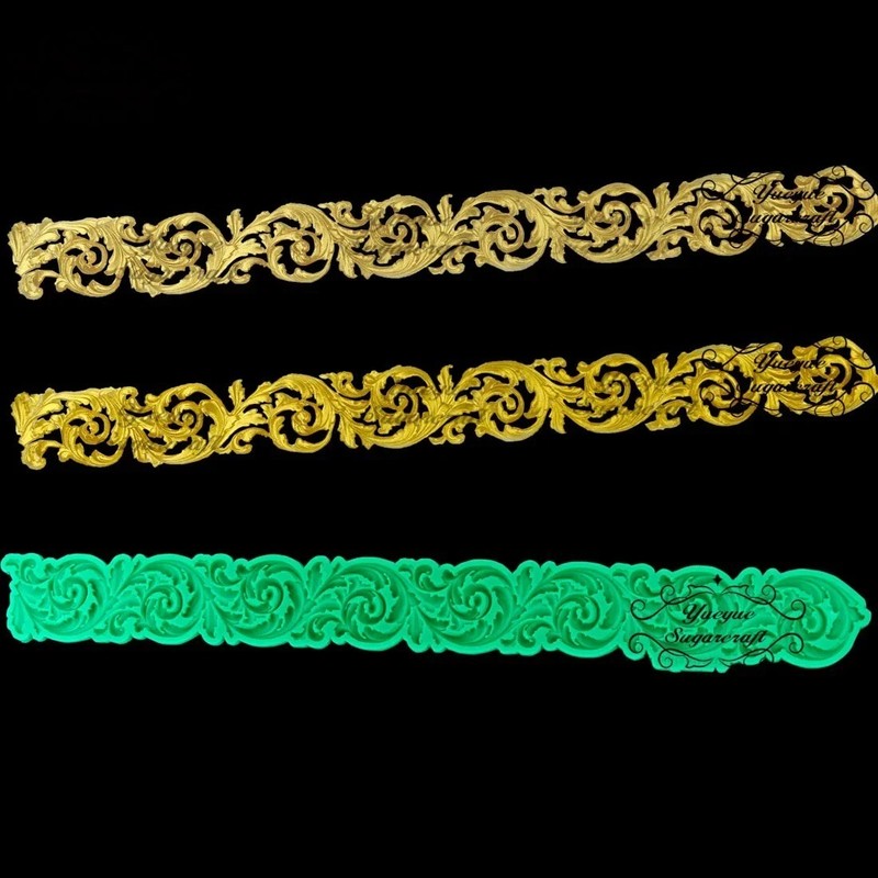 Long Border Baroque Curlicues Scroll Lace Silicone Mold Fondant Sugarcraft Mould gallery