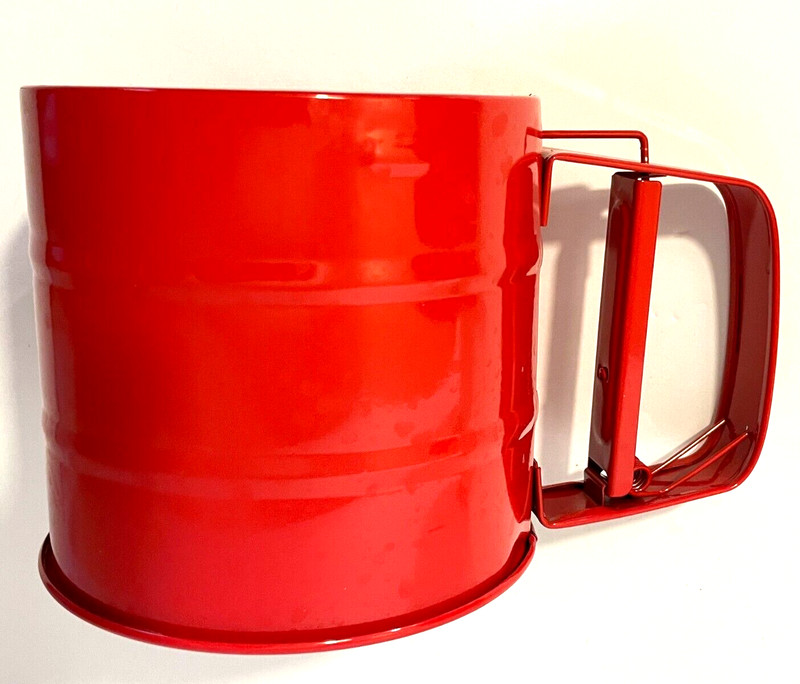 Red Metal Flour Sifter NEW Smaller Size 4" x 4" Cute for Christmas Baking, Gift gallery