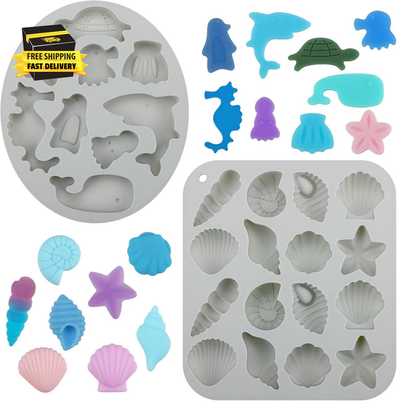 Silicone Molds for Baking, 2Pcs Marine Theme Mini Small Chocolate Candy Cake Dec