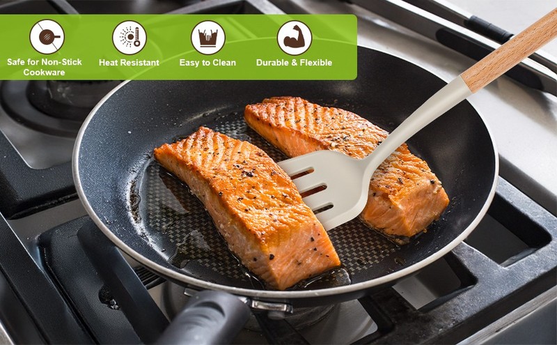 Pa of 2 Silicone Spatula Set with Elegant Wooden Handle, Heat Resistant gallery