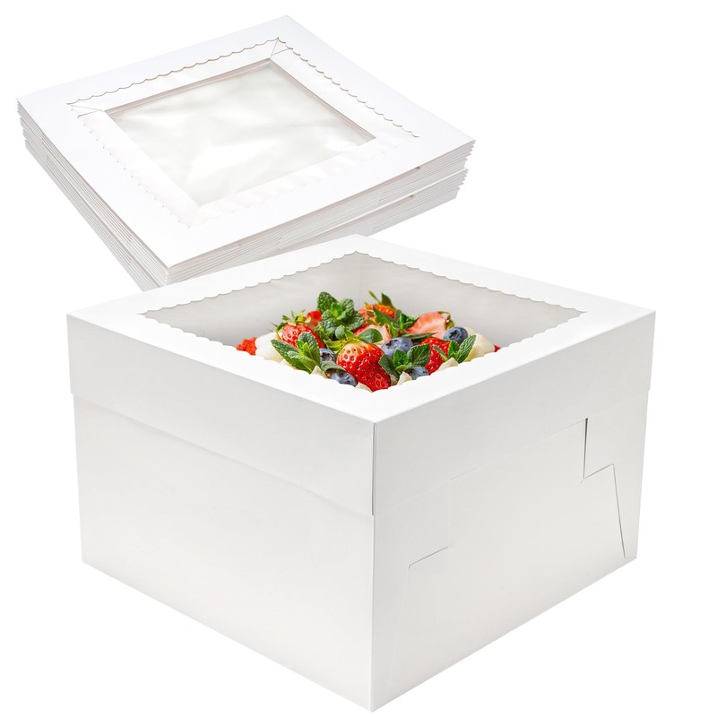 15 Pack 12x12x8 Inch White Cake Boxes with Window for Weddings Birthdays