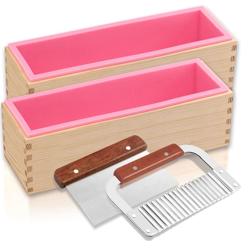 Lerykin 2 pcs Rectangular Soap Mold with Wooden Box, Pink+Yellow - Rectangle