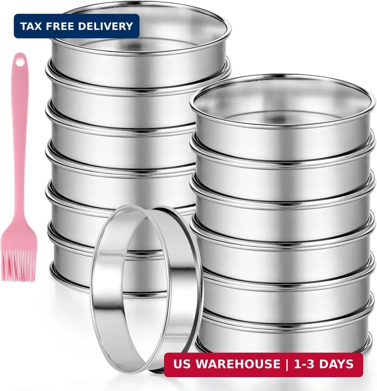 12 Pack 4 Inch Metal English Muffin Rings Double Rolled Nonstick Pastry Ring Mol