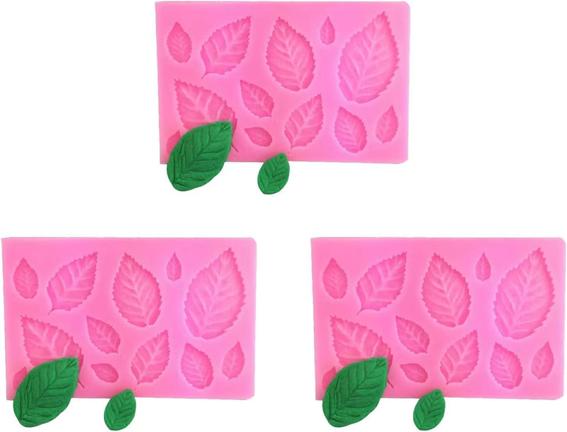 3 Pcs Pink 3D Small Leaf Molds Silicone for Sugar Paste, Chocolate, Fondant, But