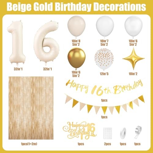 Sweet 16th Birthday Decorations Sand White Gold, 16th Birthday Cream Gold 16th gallery