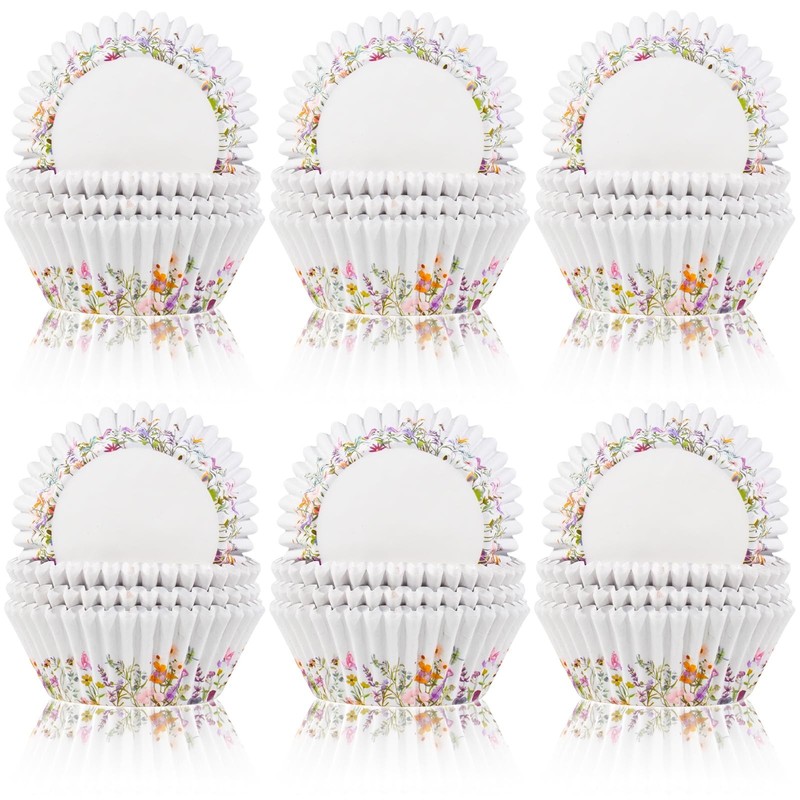 600 PCS Elegant Wildflower Cupcake Liners Floral Rustic Paper Baking Cups