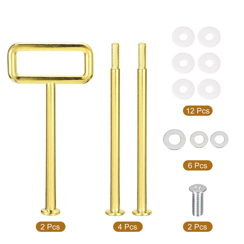 2 Set 3-Tier Cupcake Stand Hardware Fittings for Cake Stand, Square Gold gallery