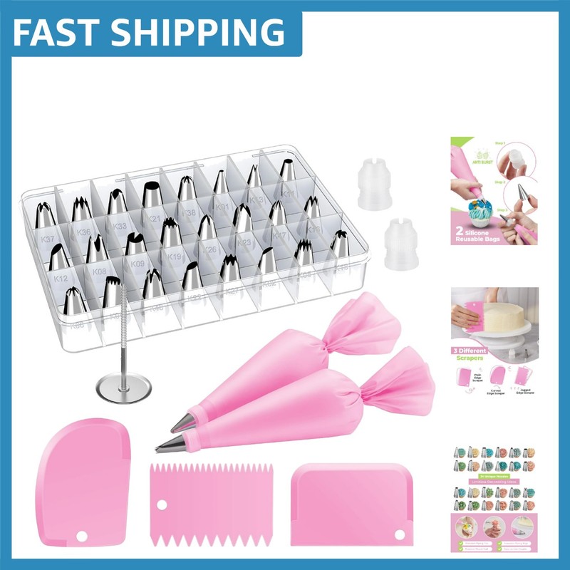 Beginner & Pro Friendly Cake Decorating Set – 32 Piping Bags and Tips Included