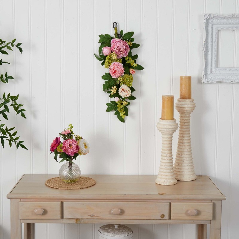 Nearly Natural 24In. Mixed Peony Hydrangea Teardrop Garlands Pink21 X 6.5 X 7.25 gallery