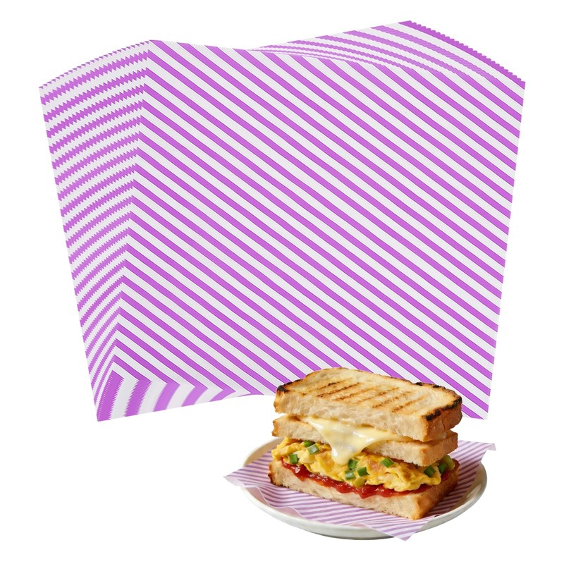 50 Pack Wax Paper Sheets, 11.8″ x 11.8″ Square Stripes Wrapping Paper, Purple