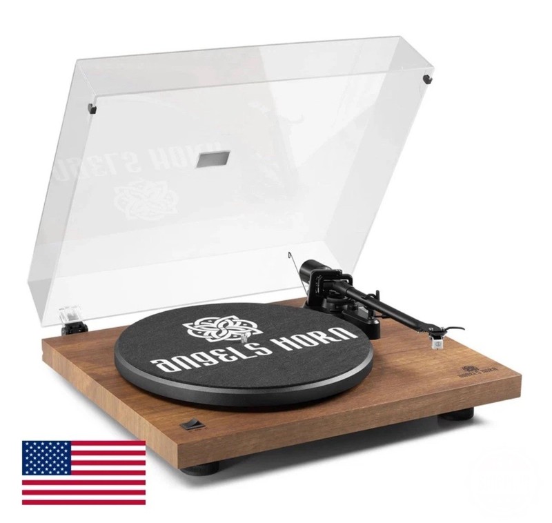 Angels Horn Turntable Vinyl Record Player Built-In Phono Preamp Belt Drive