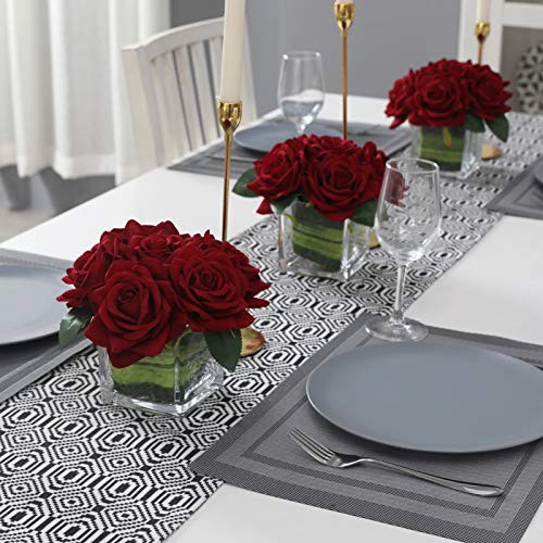 Artificial Velvet Rose Flower Centerpiece Arrangement in vase for Burgundy gallery