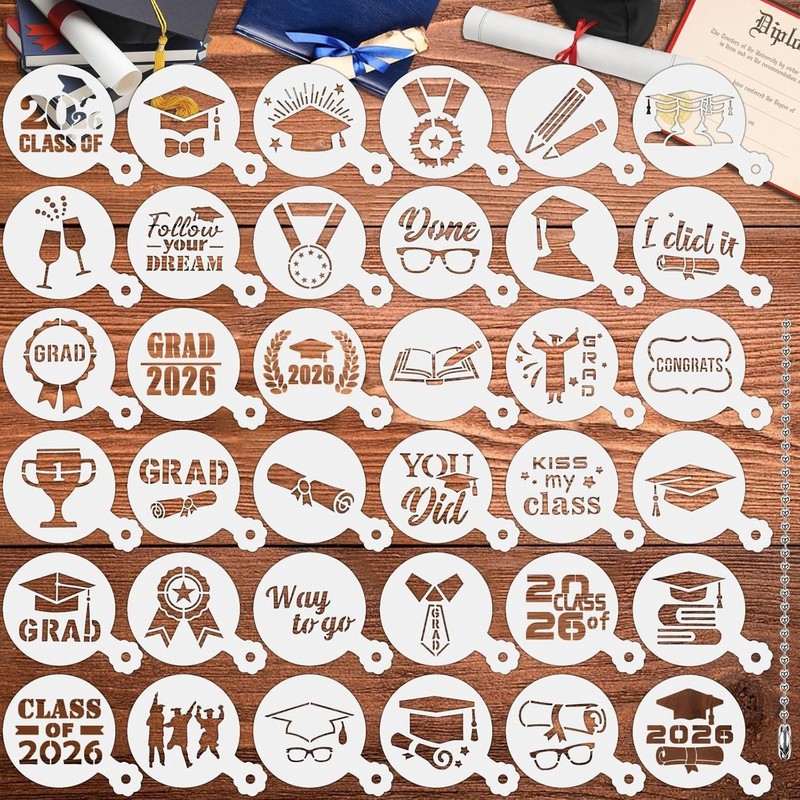 Graduation Cookie Stencils Set, 36 Reusable Templates for Class of 2026 Decor gallery