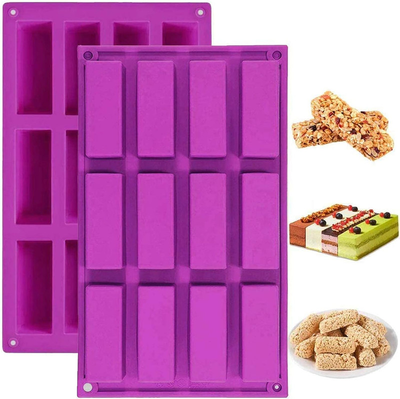 2 Moldes silicona rectangulares 12 cavidades barras proteina energia jabon pan