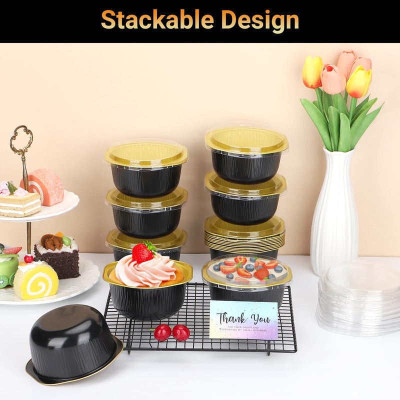 Disposable Ramekins with Lids, 50 Pack 15oz 445ml 4 Inch Disposable Round Alu... gallery