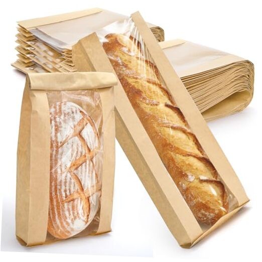 150 Pack Paper Bread Bag with Window, 18″x7″x2″ Long French Bread Bag, Brown