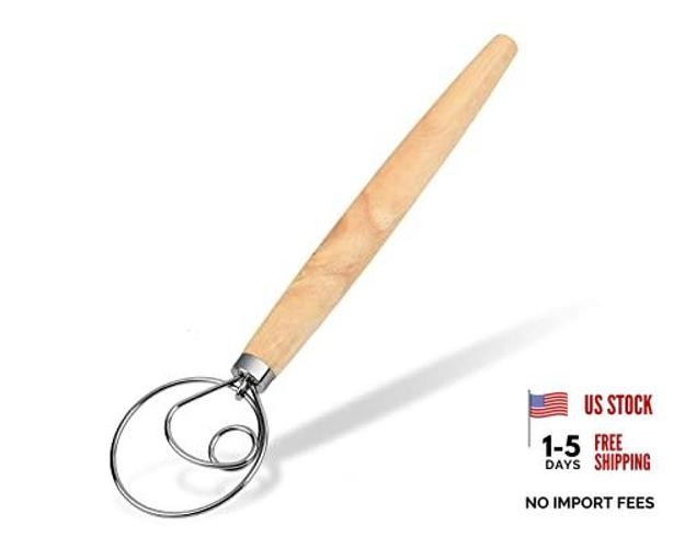 Danish Dough Whisk 13 Inch 304 Stainless Steel Sourdough Bread Whisk Wooden