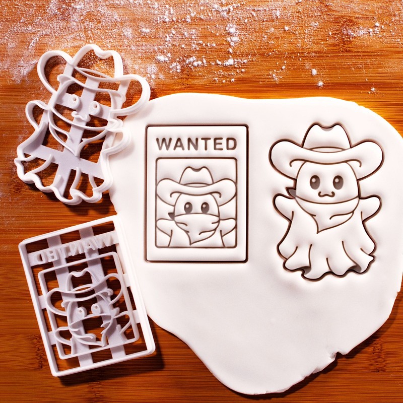 Cowboy Ghost Cookie Cutters Set (2pcs) – Wanted Outlaw Halloween Party
