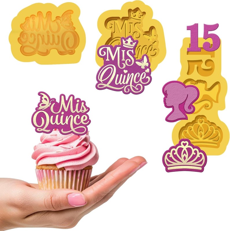 Silicone Quinceanera Cupcake Topper Mold Set 3pcs Chocolate Strawberry Baker