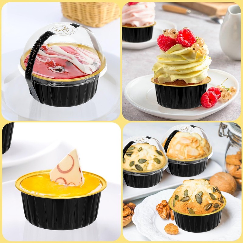 Mini Cake Pans with Lids and Spoons (100 Pack,Black,5oz) Round Disposable Ram... gallery