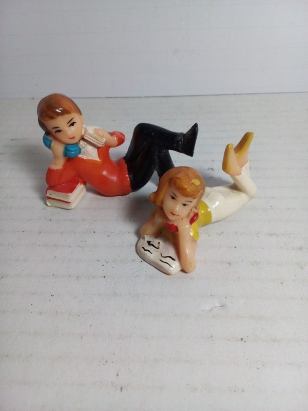Wilton Cake Toppers Girl And Boy on Phones Figurines RARE Vintage 60’s