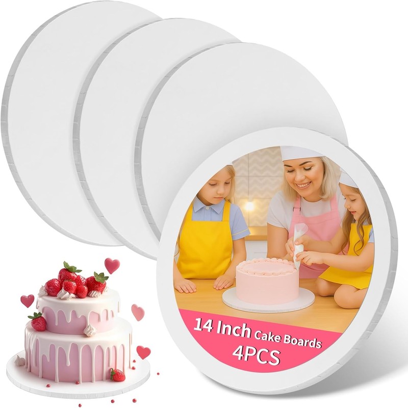Cake Boards 14 Inch Round – 4 Pack 1/2 Inch Thick Cake Drums W/ Full Wrapped