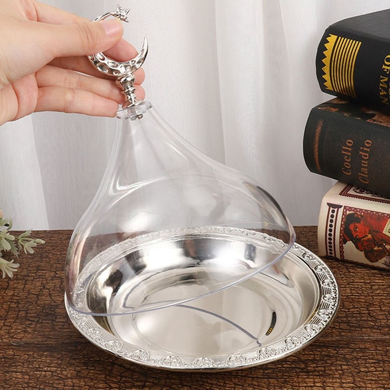 Metal Ramadan Tray with Clear Dome Lid Mini Cake Candy Tray JQ gallery