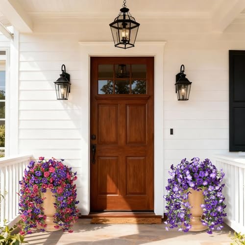 Artificial Hanging Flowers Plants for Outdoor Spring Summer Deep Purple Red gallery