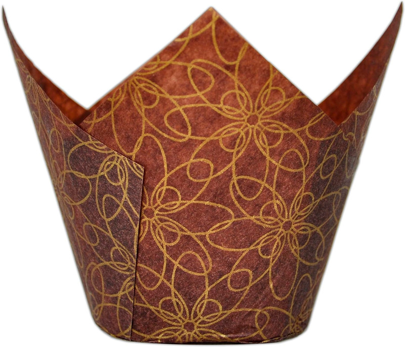 (JUMBO Large Size) Brown Golden Pattern Tulip Baking Cups 2-1/4"(Base Diameter) gallery