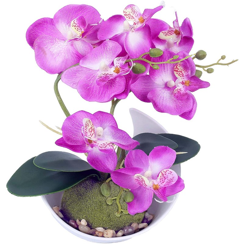 Artificial Purple Phalaenopsis Orchid Flower Arrangement with Pot (2 Pack)