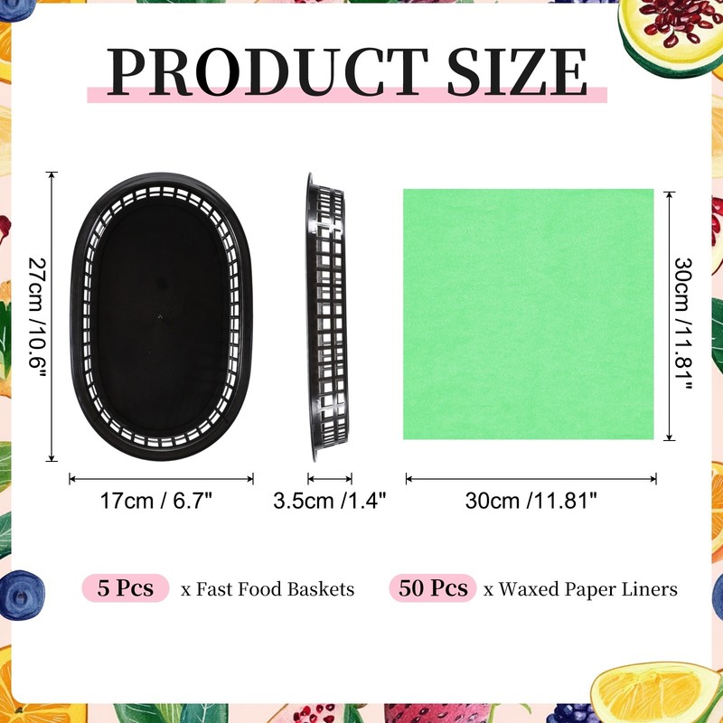 50pcs Solid Color Wax Paper Sheets with 5 Pcs Fast Food Baskets, Fruit Green gallery
