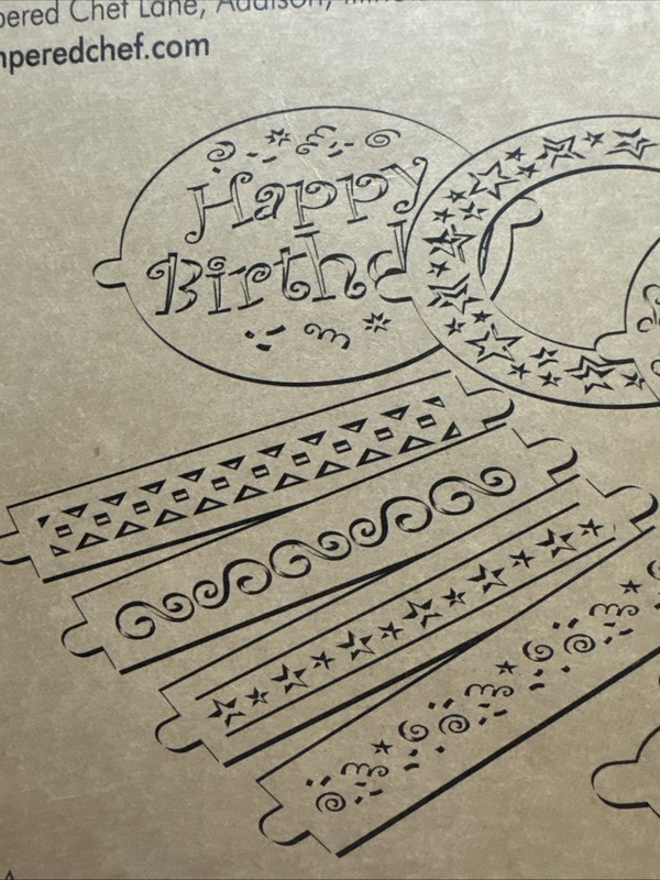 Pampered Chef #1536 Cake Stencil Set of 7 Patterns Balloons Borders Star Heart gallery