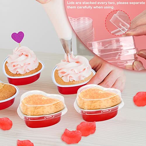 Heart Shaped Cake Pans 3.4oz Red Mini Aluminum Foil Baking Cups with 60 Pack gallery